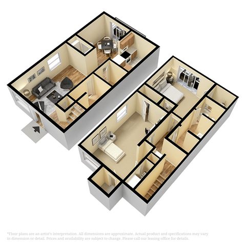 Floor plan for 2 beds, 1.5 baths, 1100 sqft